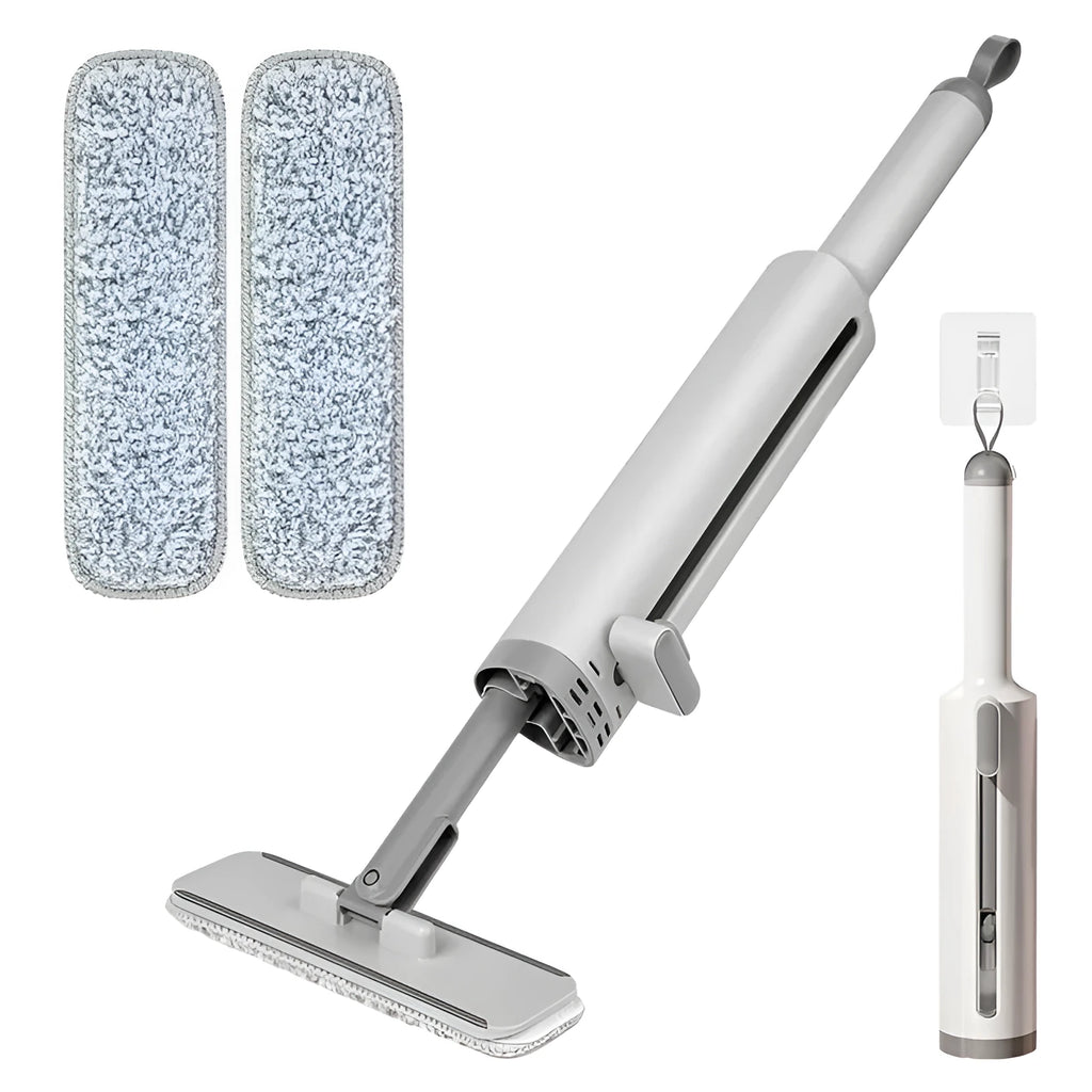 Rotatable self-squeeze mini flat mop with crevice brush and microfiber pads for floor cleaning
