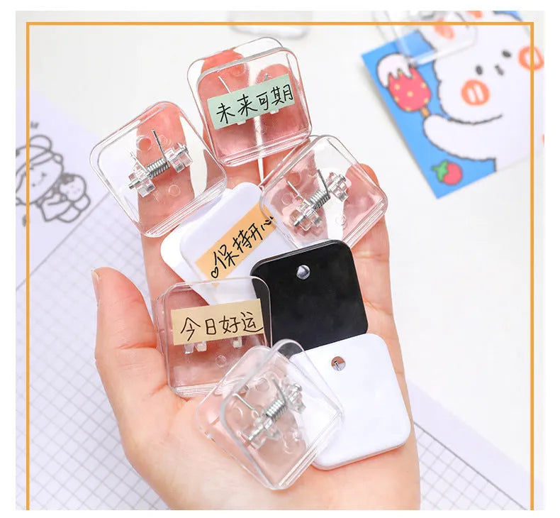 Square plastic photo note holder in white, black, and transparent colours measuring 3.2cm