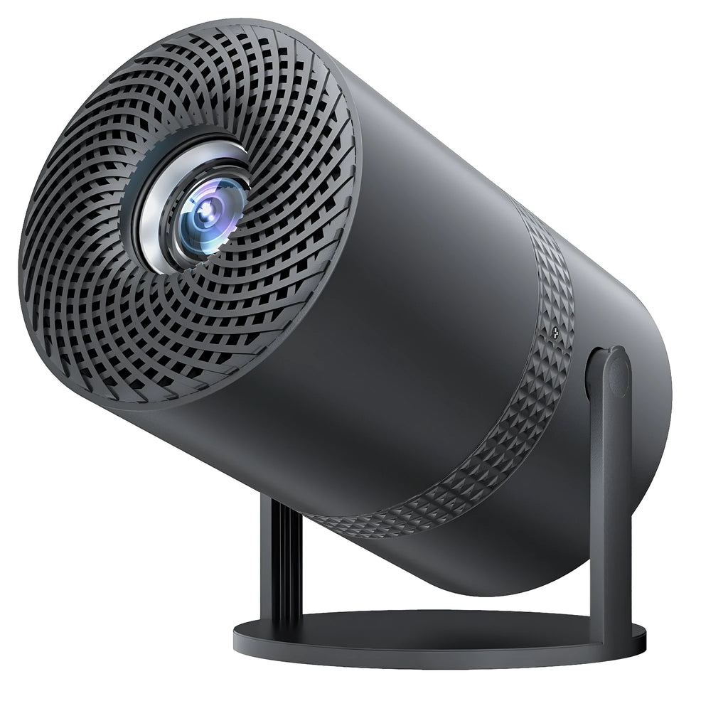 P300 Android 110 HD 1080p portable home theater projector in black with remote control and multi-region plugs