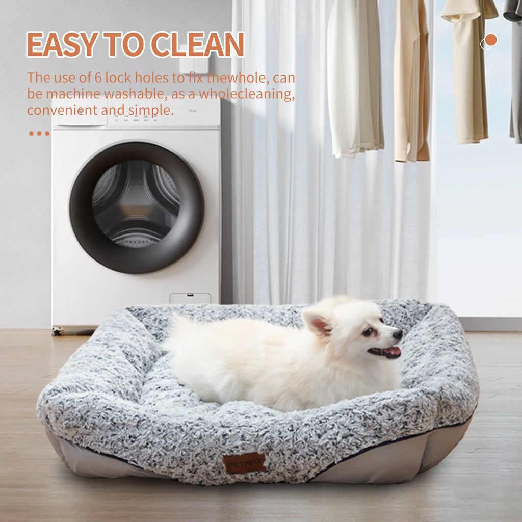 Swirl rose velvet dog bed with removable cushion for small medium dogs, sofa-style design