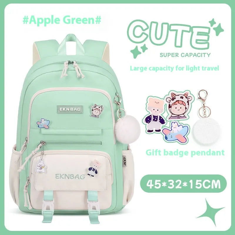 Girls waterproof school backpack in pink colour with curved shoulder straps and spine protection features