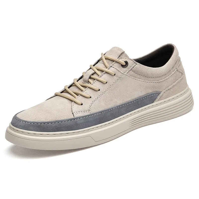 Men's grey casual skate shoes with pigskin upper and rubber sole