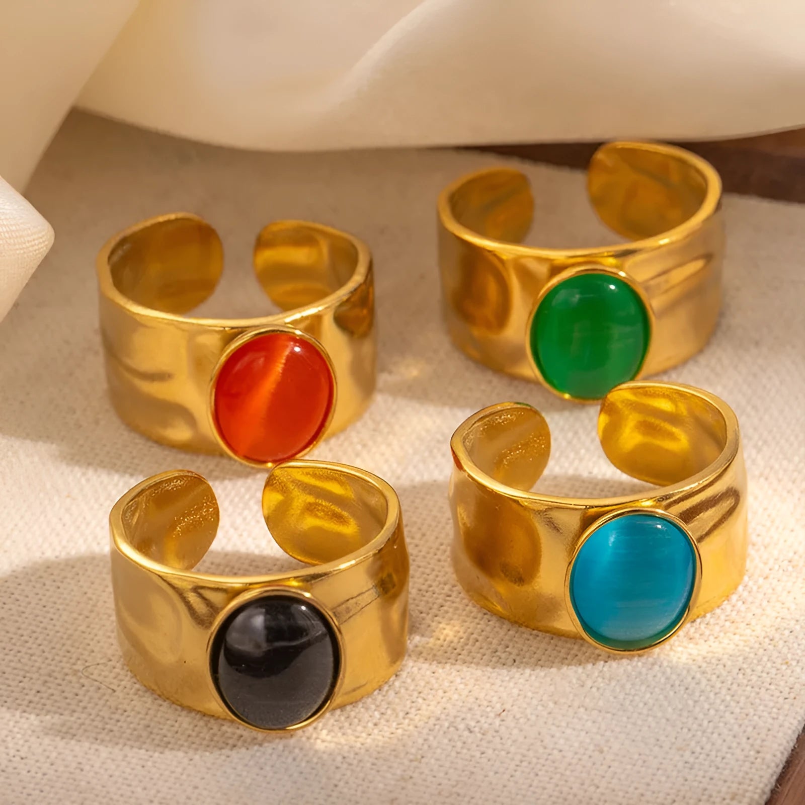 Titanium steel gold multicolor adjustable open ring for women, U-shaped circle style, eight colour options