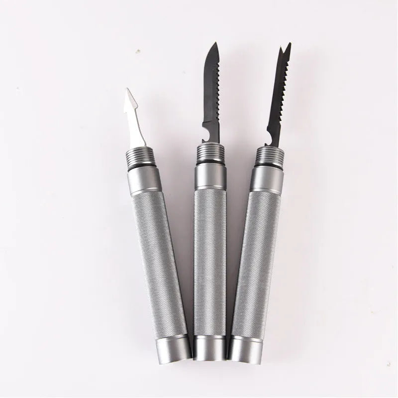 Silver folding aluminium alloy trekking pole 95cm fully extended on outdoor trail ground