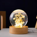 3D dandelion crystal ball night light on beech wood stand with USB cable