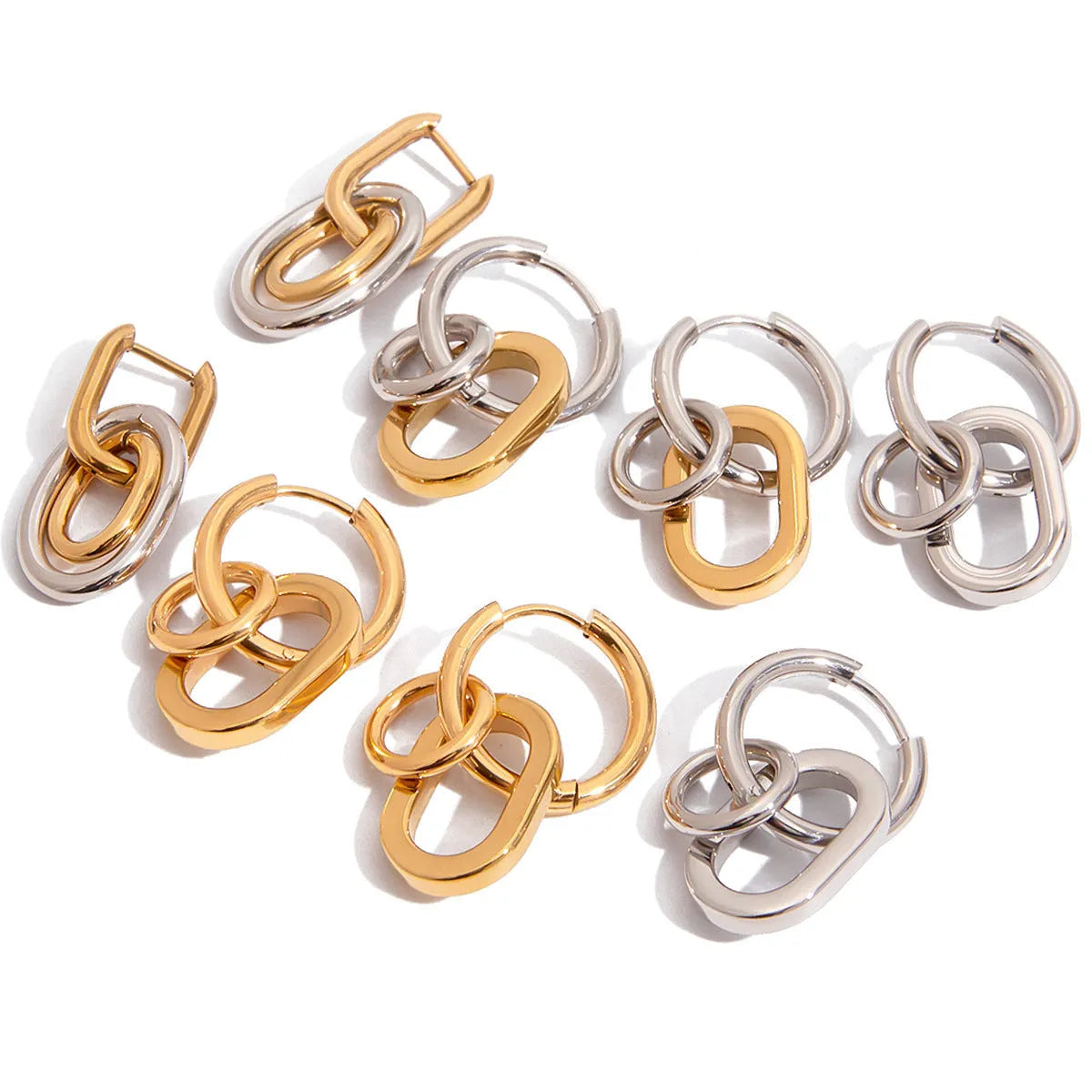 Pair of stainless steel geometric ear studs for women with electroplated finish, available in four colours.