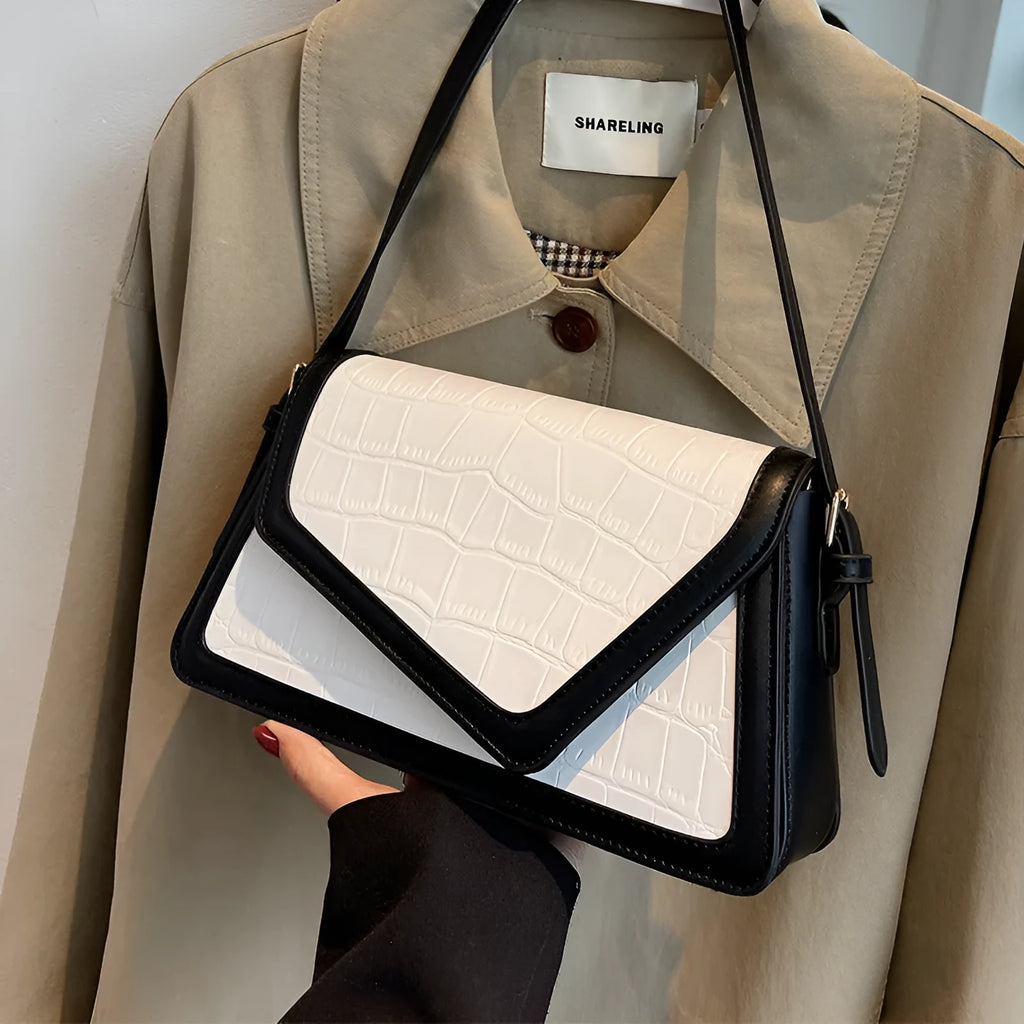 Stone pattern square shoulder bag in PU material with horizontal shape and one strap