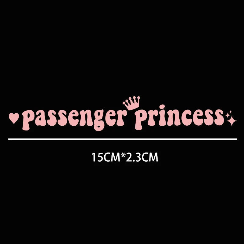 Black Passenger Princess text on a white rectangular car dashboard sticker.