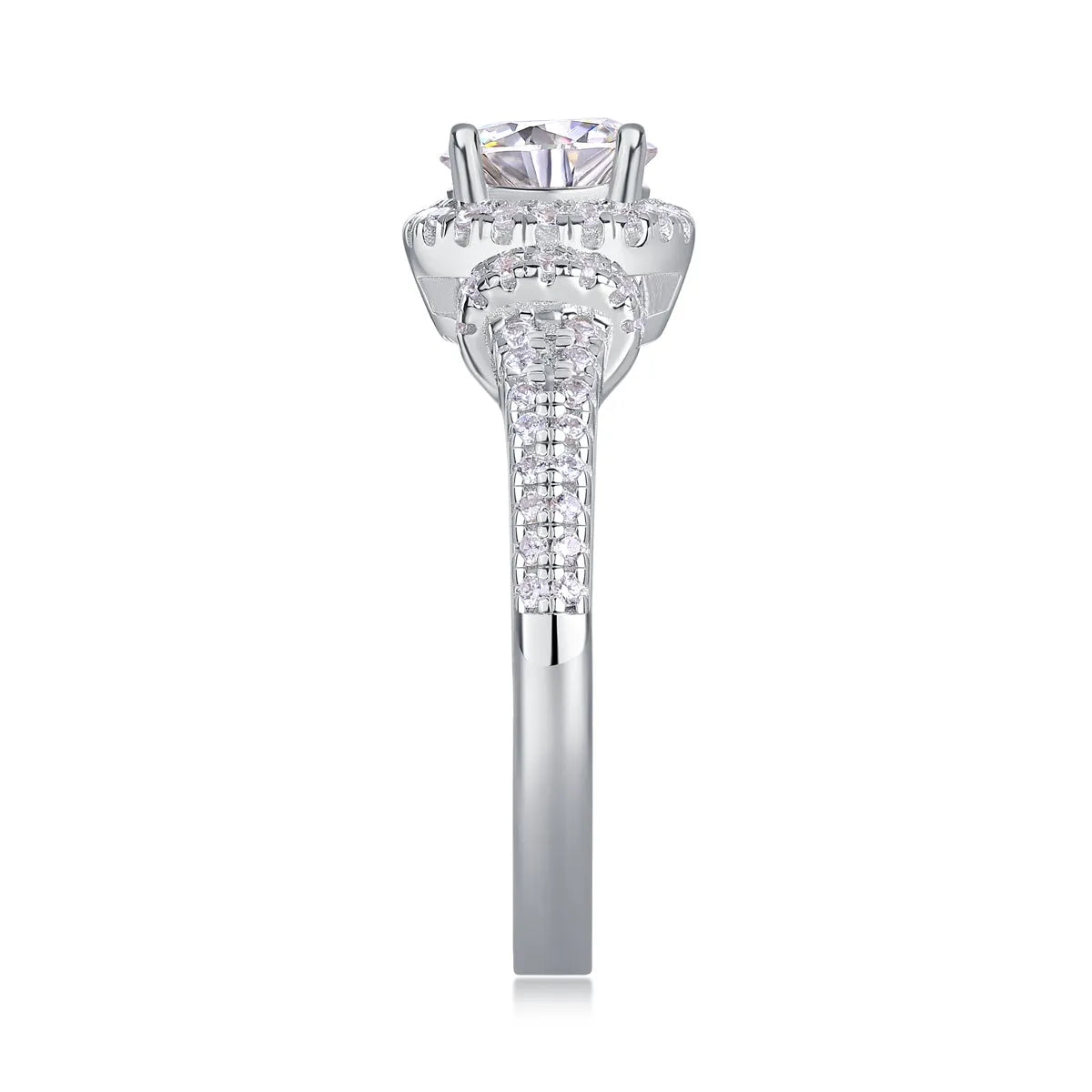 1 carat moissanite ring set in S925 silver with platinum plating, sizes 5-9, GRA certified with gift box