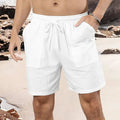 Men's casual cotton linen shorts in light blue colour with straight leg sports design