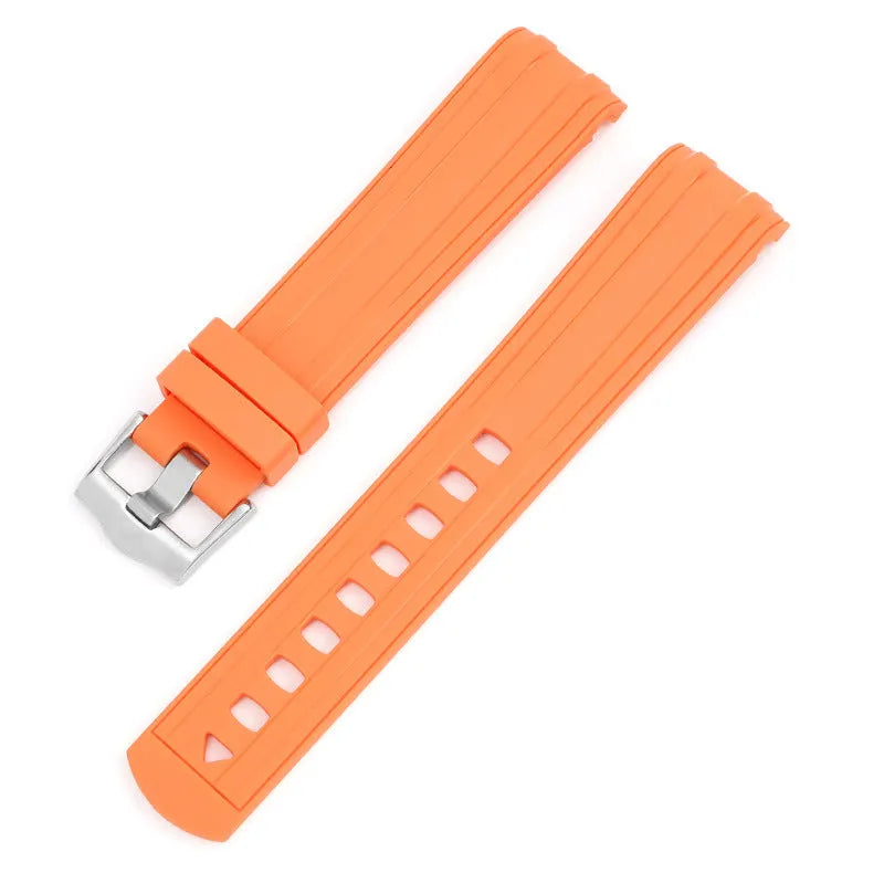20mm Apple Watch replacement strap in multiple colours with silver buckle, shown fitting a watch.