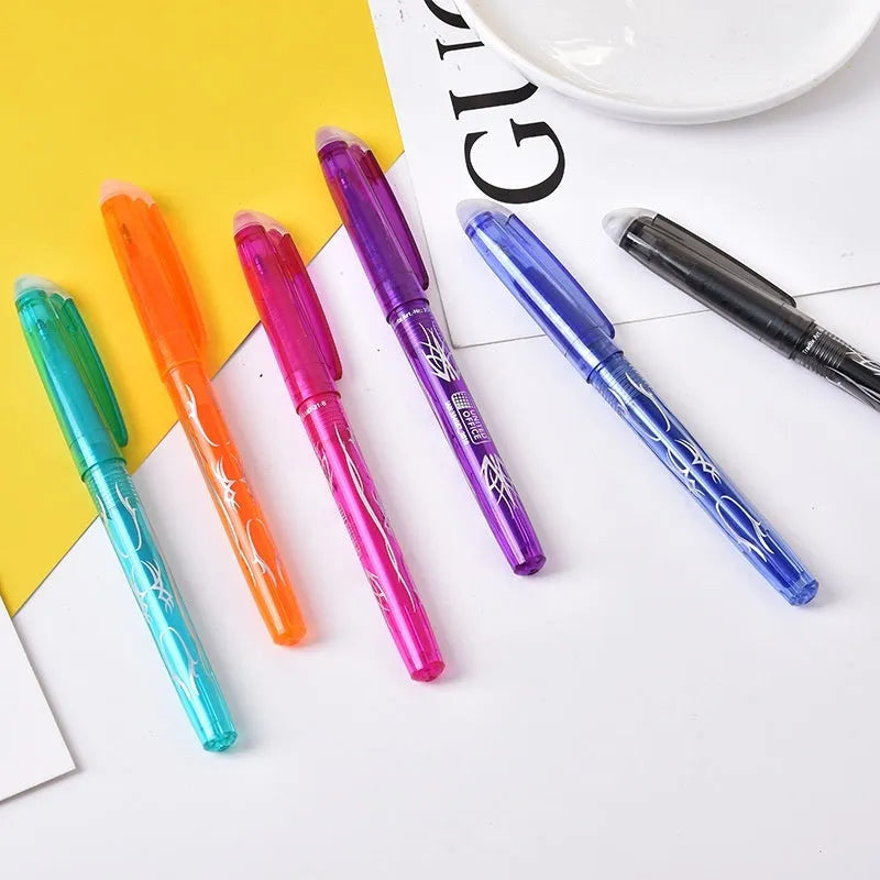 Heat-erasable gel pen set with plastic shells and stainless steel nibs in 0.5mm or 0.7mm sizes
