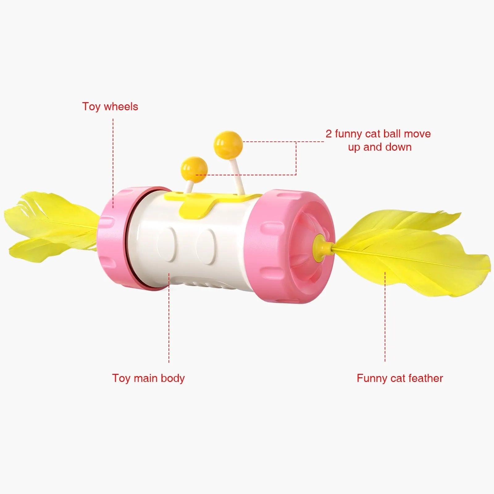 Cat toy set with stick pole, feather ball, and puzzle toy in assorted colours