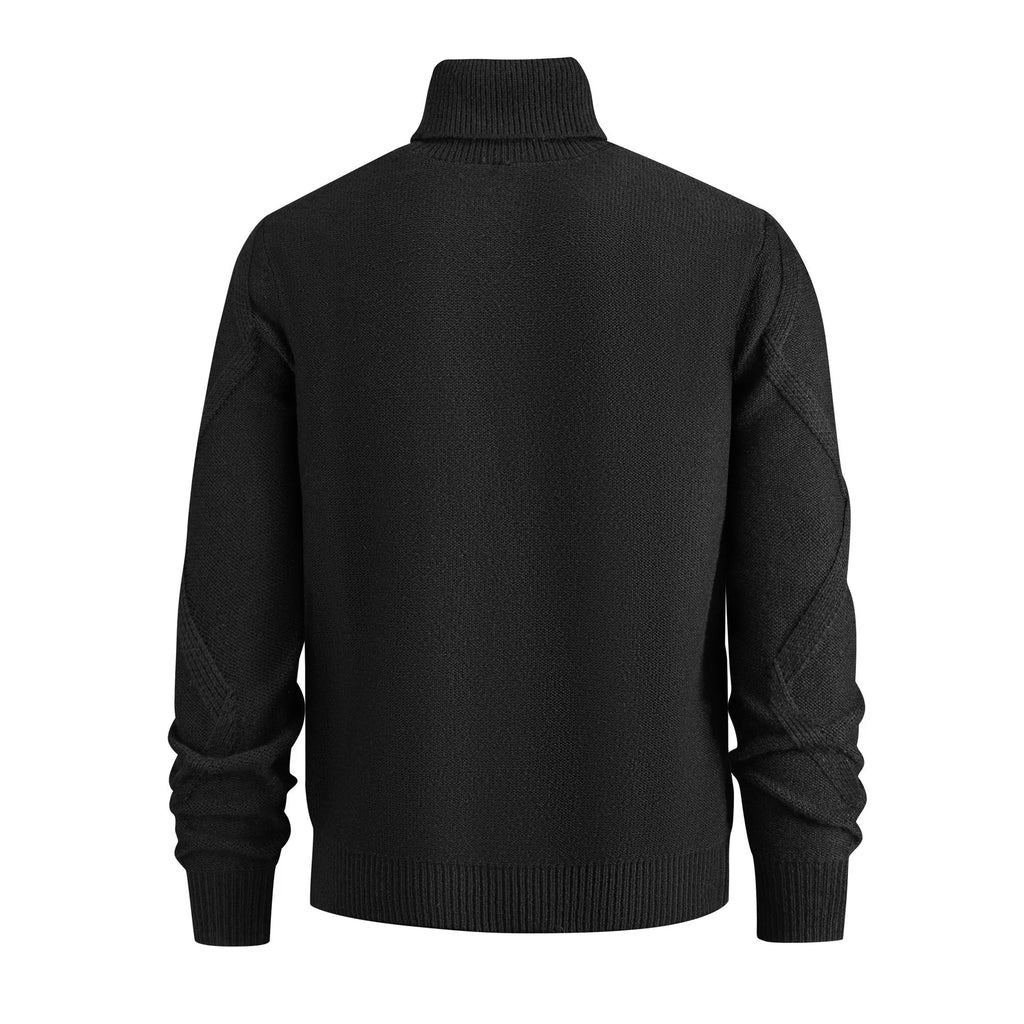 Men's slim-fit thickened turtleneck sweater in black and beige, 100% polyester pullover