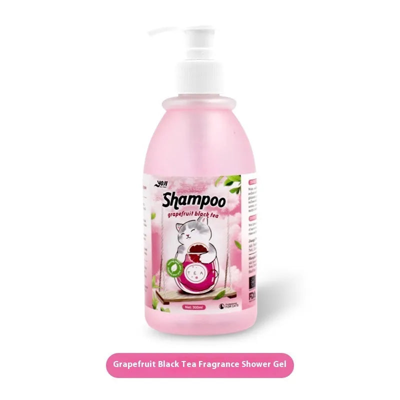 Cat Universal Bath Lotion 280ml cat shampoo with anti-mite sterilisation, available in Peach Oolong, Grapefruit Black, and Qingling White Tea
