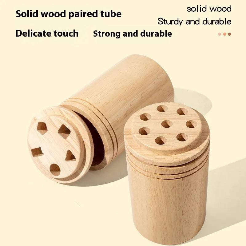 Children's wooden shape cognition cup for early education, rubber wood finish, multiple sorting styles