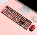 Vibrant yellow wireless punk manipulator style keyboard and mouse set on a desk.