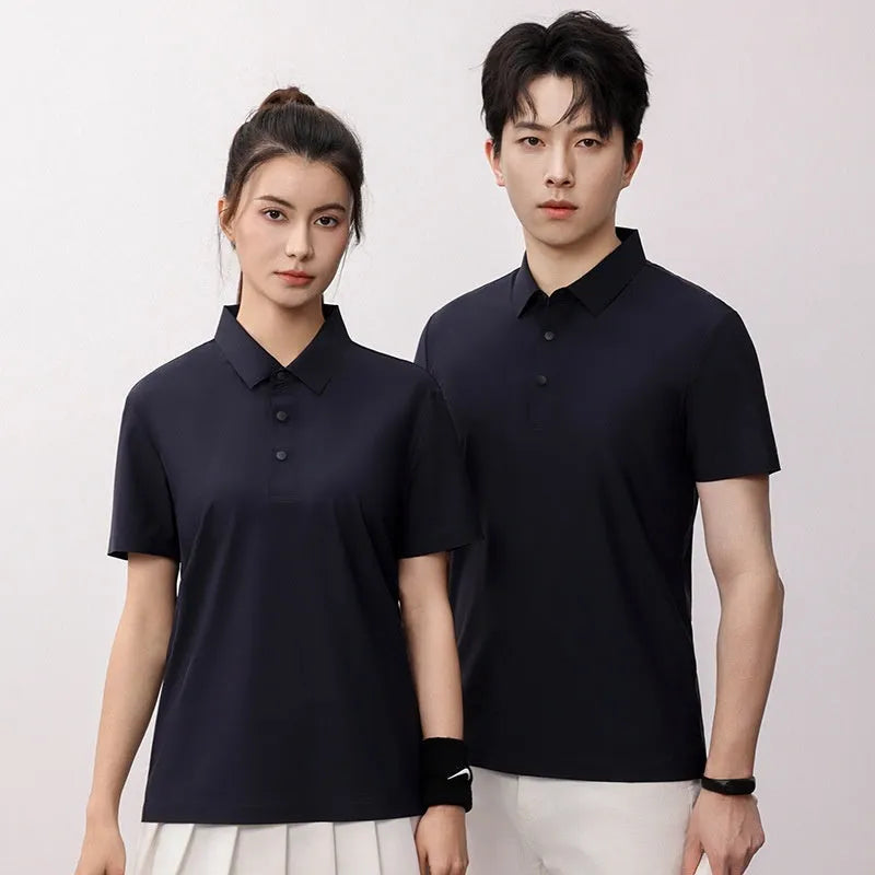 Man wearing a seamless brocade ammonia polo shirt in sky blue for summer sports.