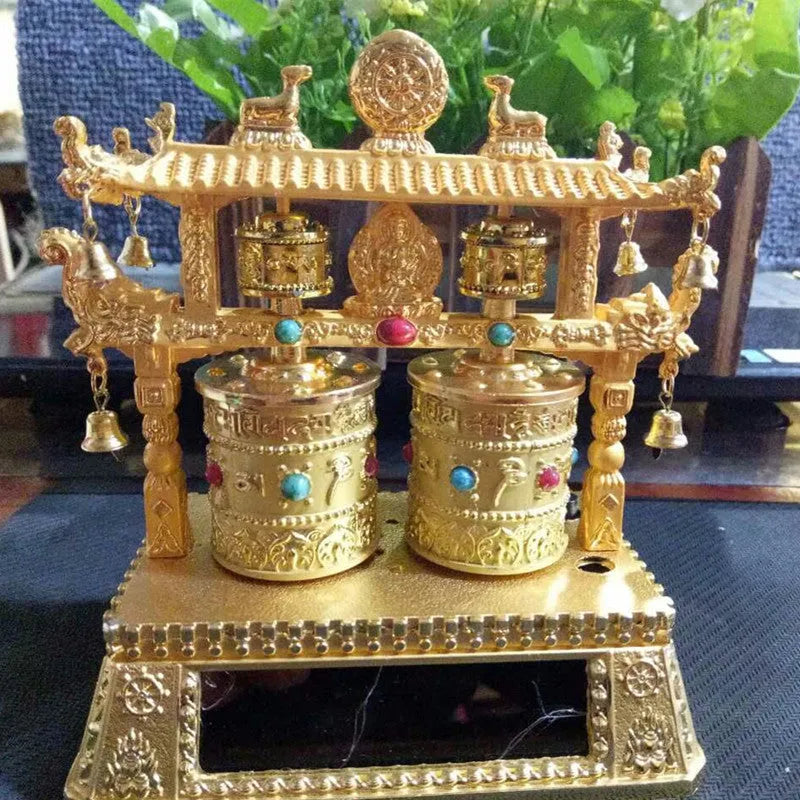 Alloy prayer wheel car licence plate accessory with Chinese traditional style for interior decoration.