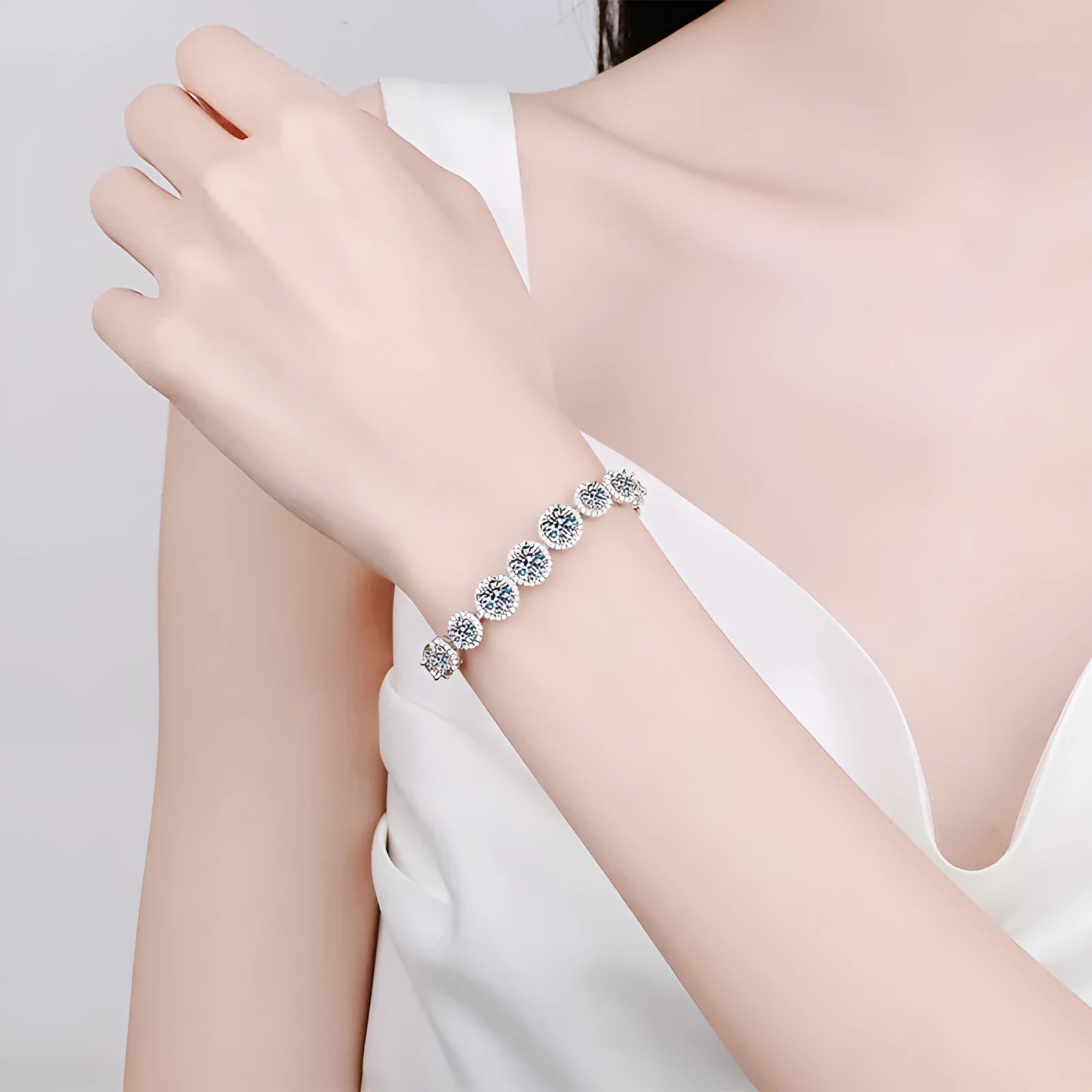 925 sterling silver full inlaid moissanite women's starry sky wave bracelet on white background
