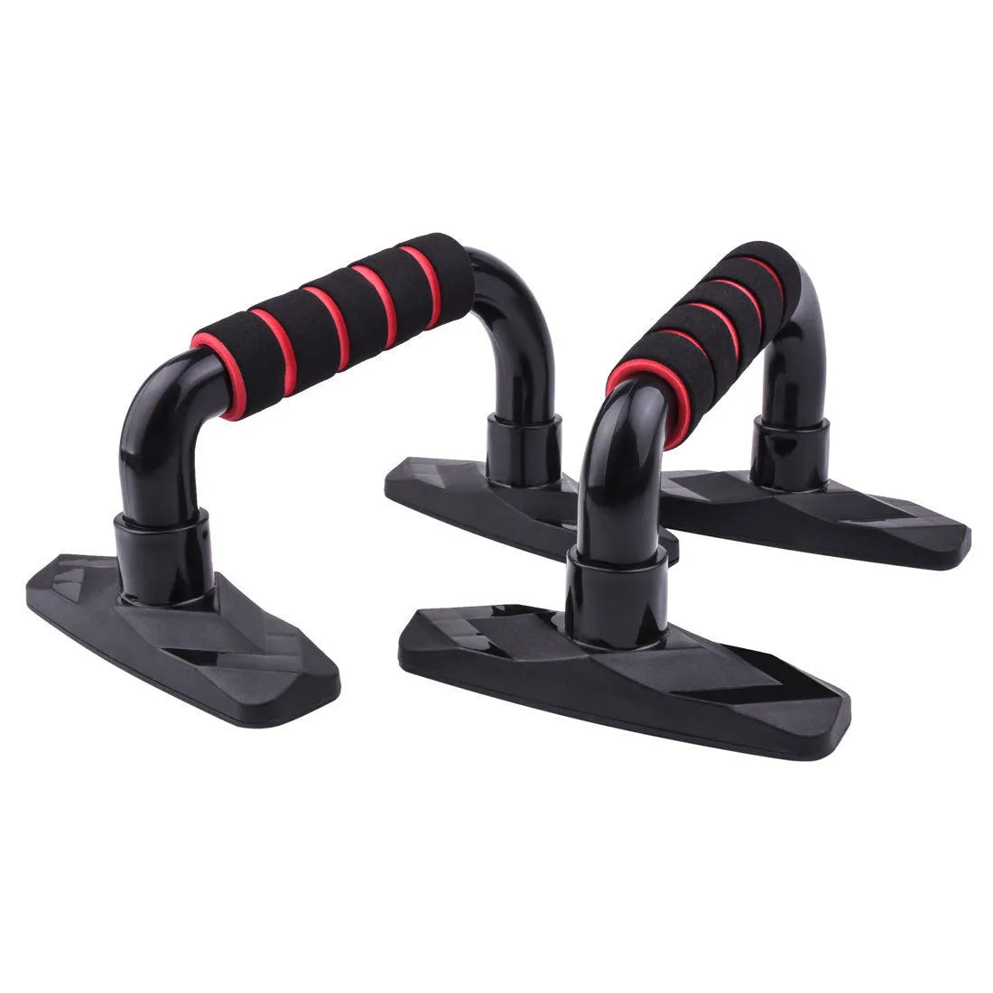 Set of two I-shaped push-up bars with diamond bases and blue PP sponge grips on a floor.