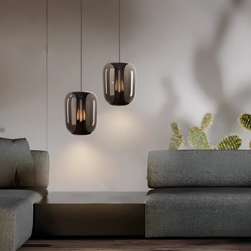 Nordic minimalist pendant chandelier with a creative glass shade in smoked grey, cognac, or transparent colour.