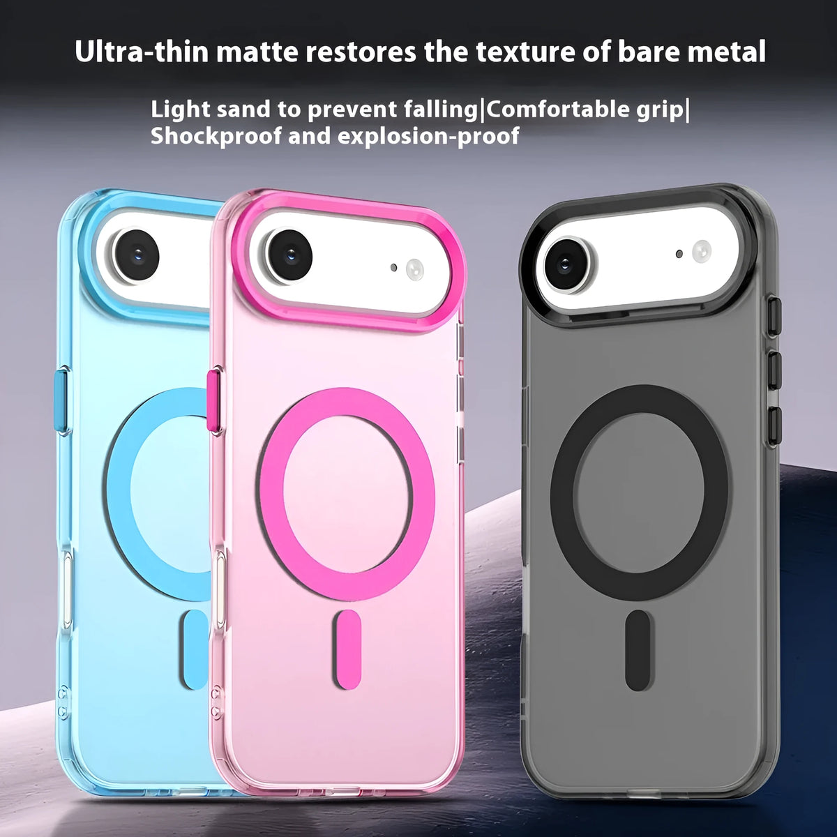 Magnetic frosted phone case in black for iPhone with PC TPU anti-fall back cover design