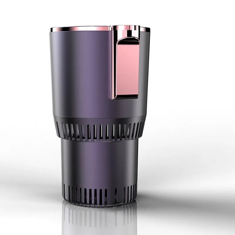 Black car cup warmer cooler with digital temperature display in vehicle cup holder