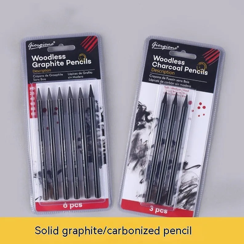 A graphite and carbonised pencil suit on a suction card, showing nine wooden pencils.