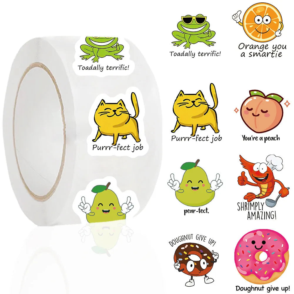 White reward stickers roll with cute printed designs for children's DIY toy use