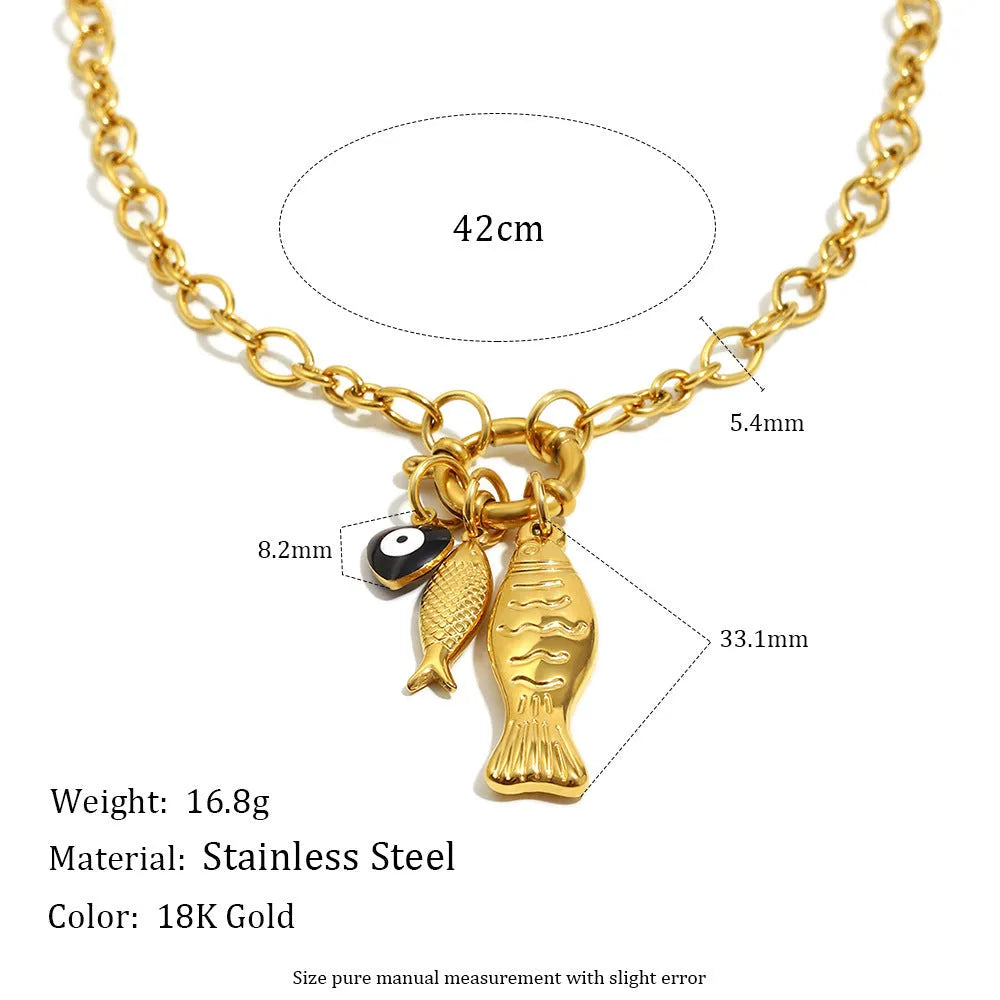 Stainless Steel Plated 18K Gold Necklace Little Fish Spring Fastener Animal O-Shaped Chain for Women Affordable Luxury Style Gold