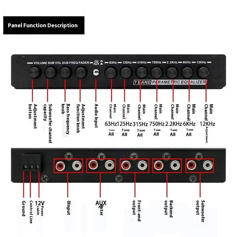 Car equalizer 7-segment tuning division for Volkswagen, 185x120x30mm, upgraded EQ-819 colour