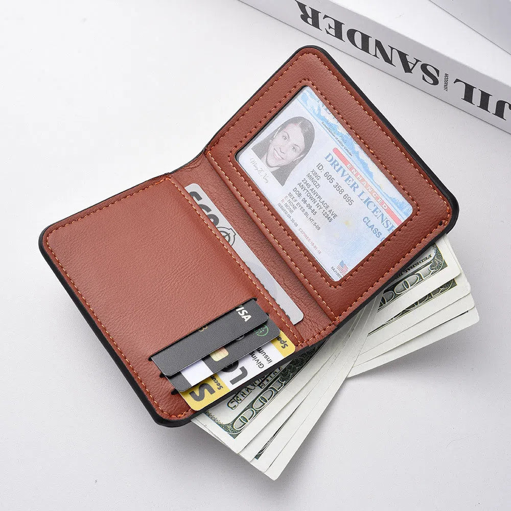 Vertical men's wallet in solid colour PU with visible stitching, ultra-lightweight design, available in black
