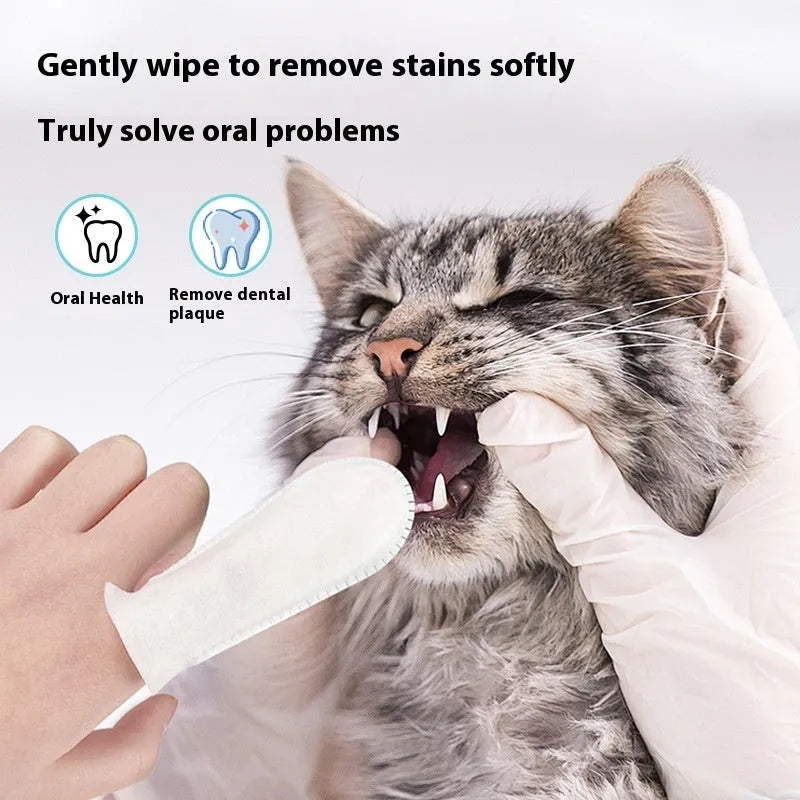 Pack of 50 white non-woven fabric pet dental finger cots for cleaning dog and cat teeth