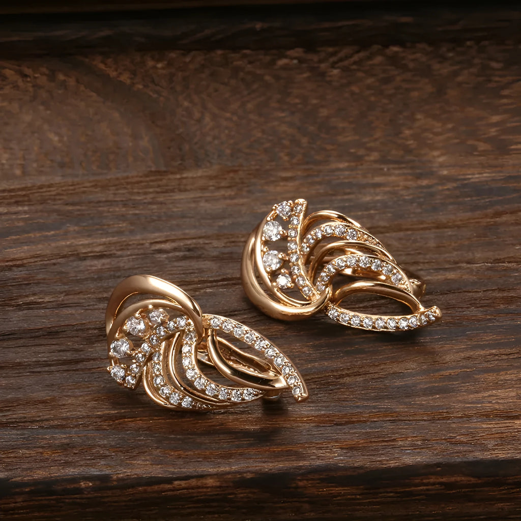 Gold-plated copper ear clips with geometric U-shaped design and micro inlaid zircon stones in colour H0195