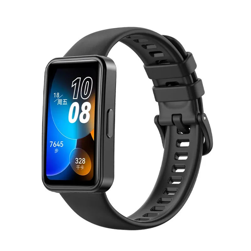 Huawei silicone watch strap in monochrome design on display with eleven colour options