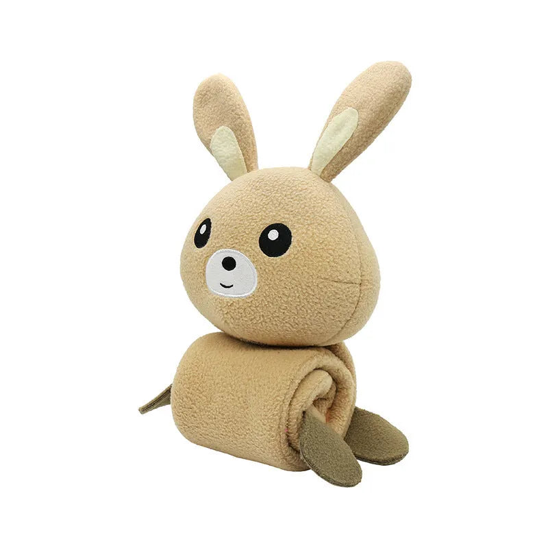 Plush dog sniff toy with poached bunny design showing food hiding compartments and sound-making features