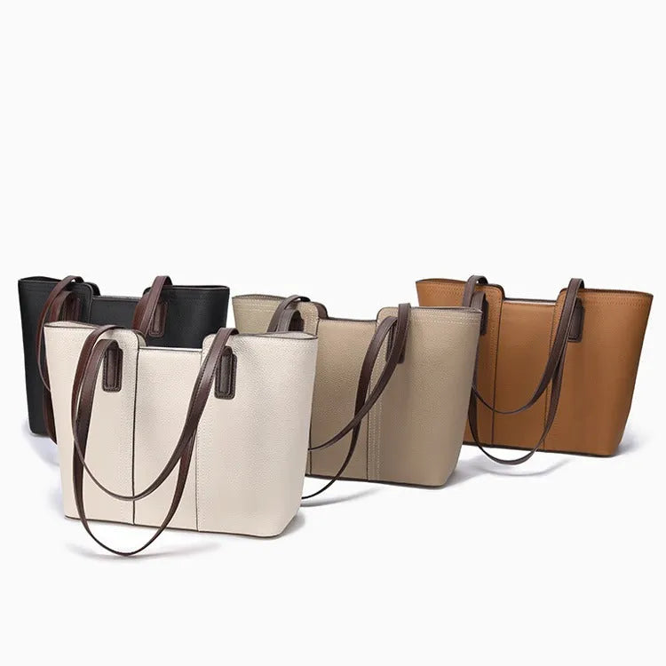 Women's genuine leather commuter shoulder bag in box-type shape with urban simplicity styling