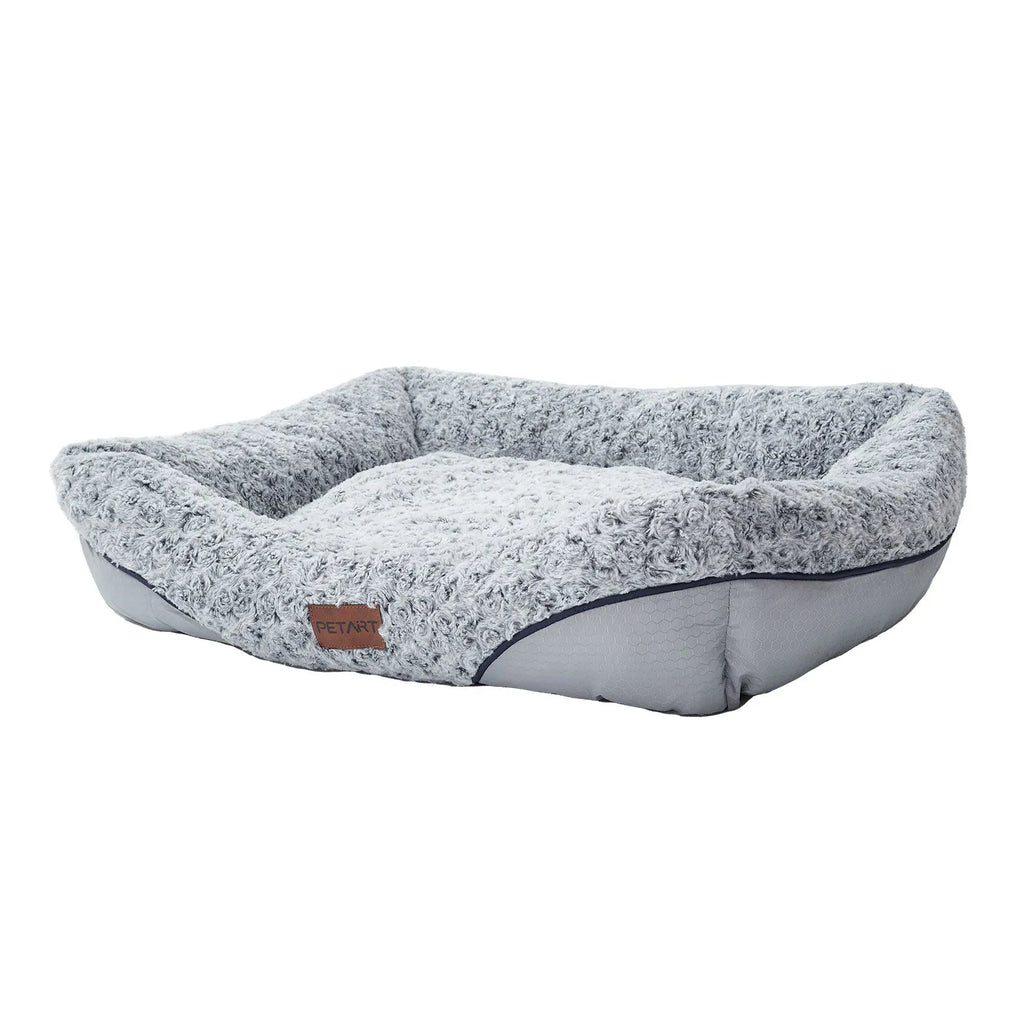 Swirl rose velvet dog bed with removable cushion for small medium dogs, sofa-style design