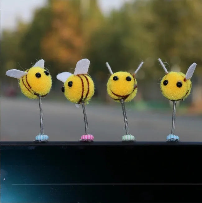 Cartoon-style little bee car decoration with fur ball material measuring 3cm square