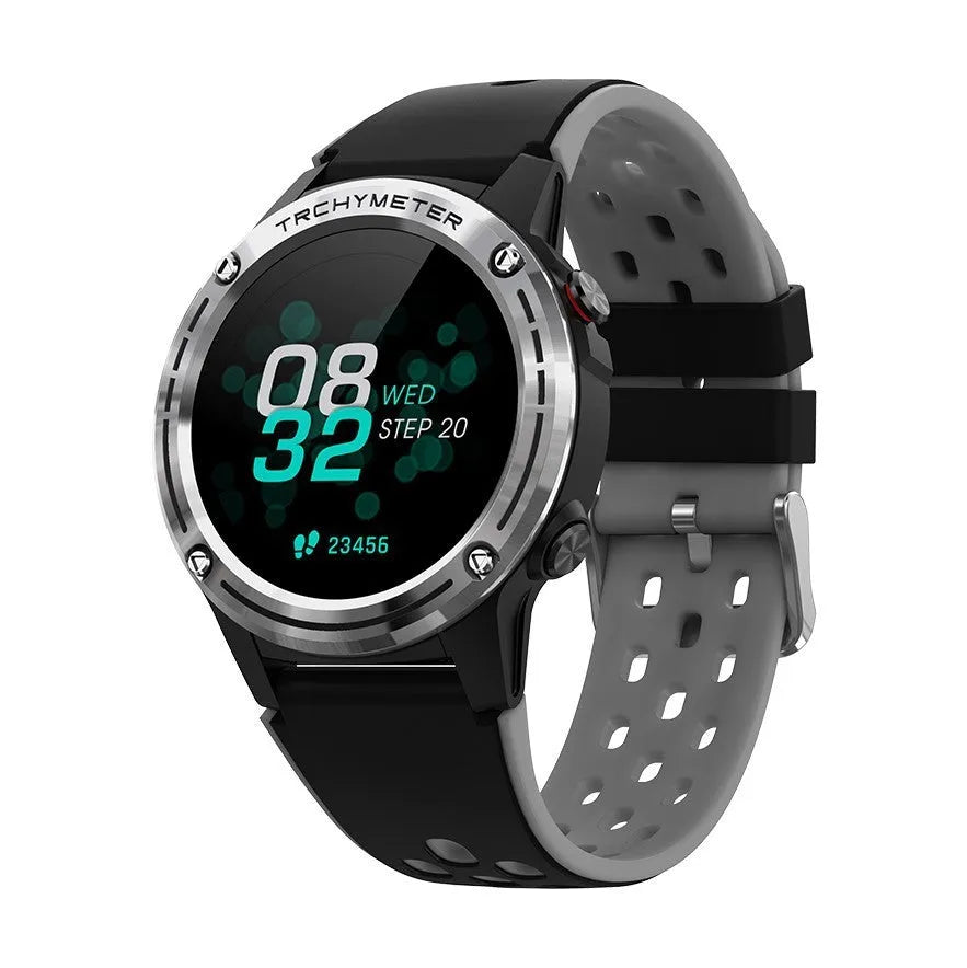 GPS smart watch with silicone sports bracelet in blue, black, cyan, or silver black colour