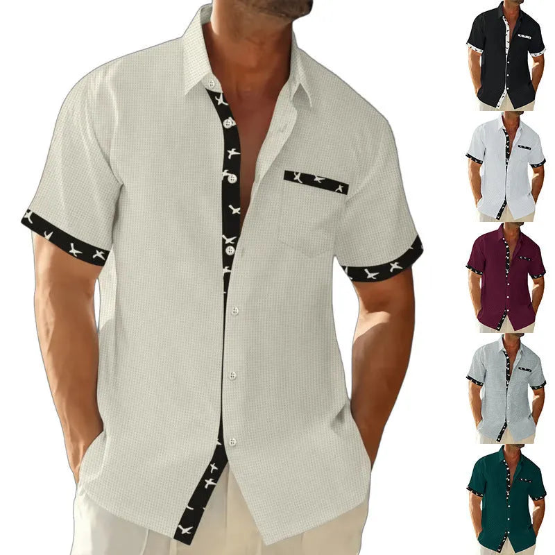 Men's loose casual floral cardigan t-shirt shirt in black polyester fibre, front view
