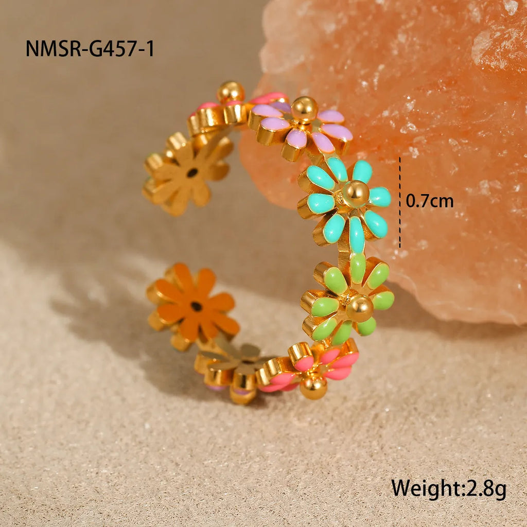Oil dripping colour flower geometric stainless steel bracelet for women electroplated finish with colour ring option