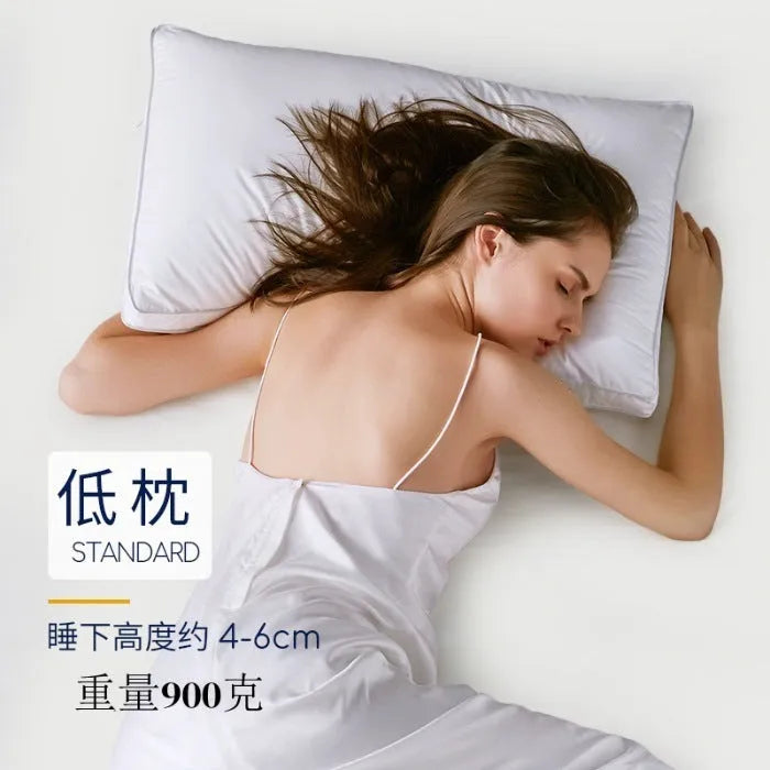 White hotel cotton satin stripe pillow with feather cotton filling showing three size options