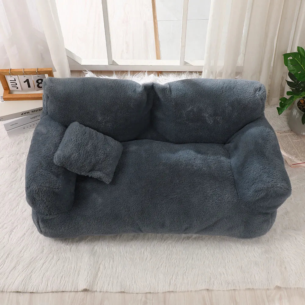 Rabbit plush dog sofa nest in khaki, dark grey or light grey, six sizes from S to XXL