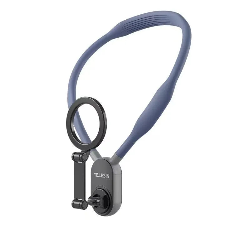 Grey silicone magnetic phone neck mount with aluminium strip and quick release magnetic plate