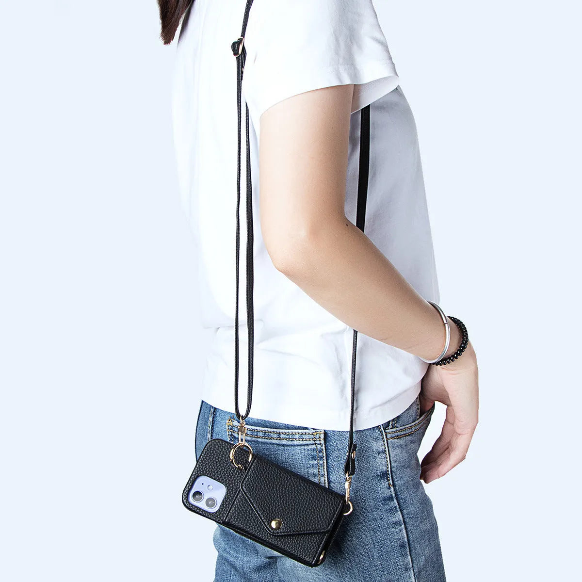 Anti-degaussing mobile phone case in black imitation leather wallet style for Apple iPhone