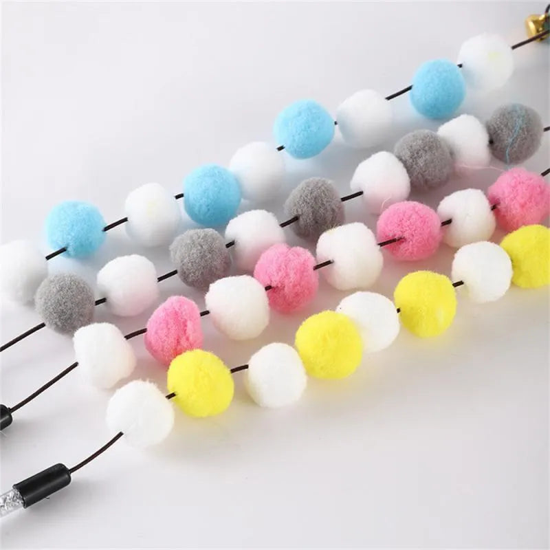 31cm cat teaser rod toy with bell and coloured feather attachments