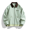 Korean style men's workwear jacket with contrast lapels in loose fit with side pockets