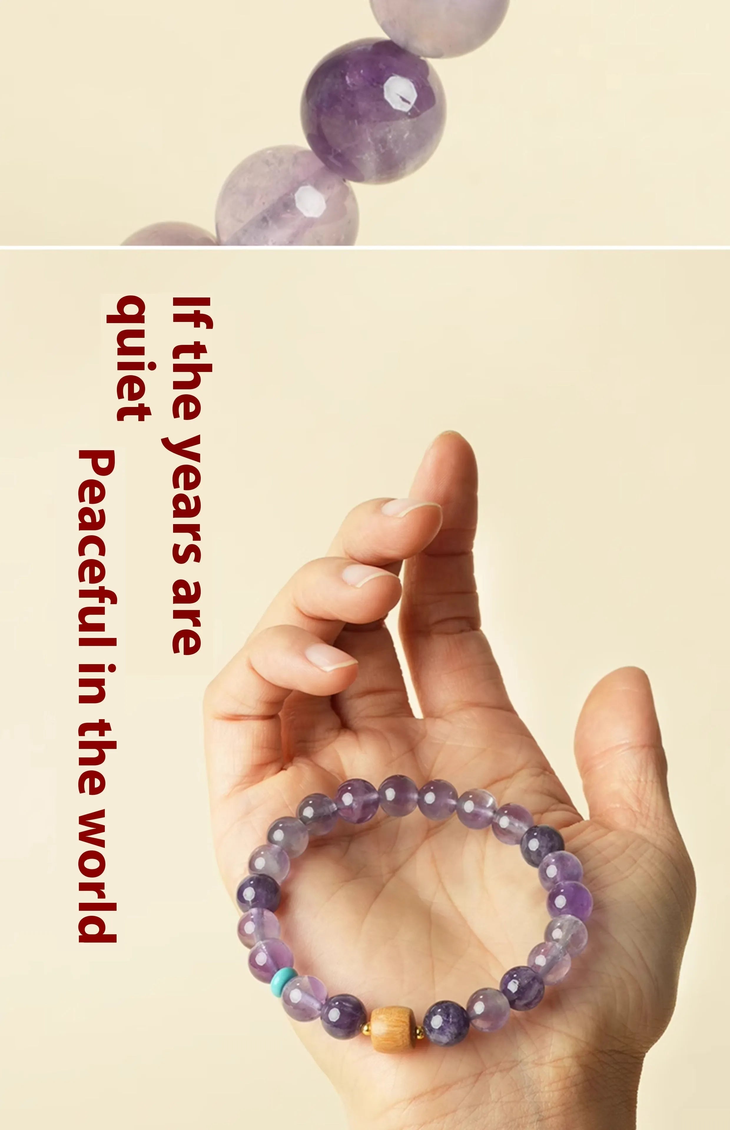 Handmade purple amethyst crystal bracelet for women showing 6mm and 8mm bead size options